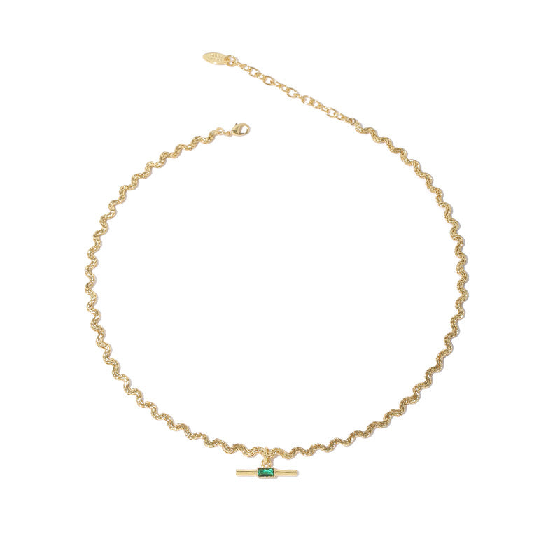 Gold-Plated Zirconia Green With Wave Shape Necklace In Bras