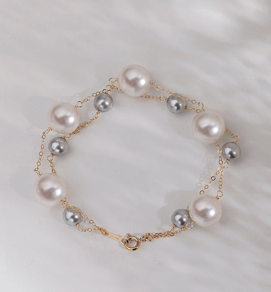 Fine Chain Elegant Style Multiple Pearl And Sliver Bead Bracelet