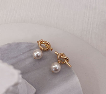 Heart Shape Gold-Plated Brass Pearl Earrings