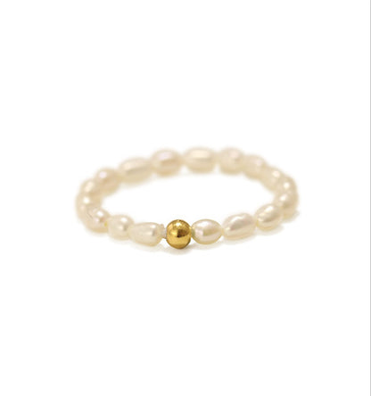 Fine Chain Elegant Style Pearl Ring With One Gold Plated Bead